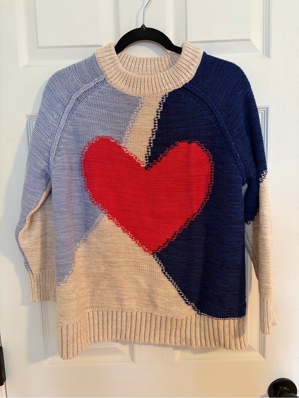 Anthropologie Pilcro Heart Intarsia Colorblock Crewneck Sweater - Red/Blue/Cream